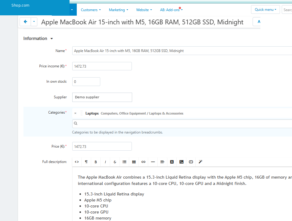 Product content prepared with mAIndware AI